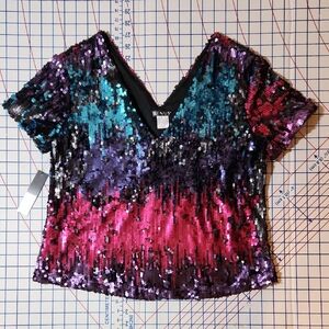 NWT VENUS Sequin V-Neck Crop Top Size 10